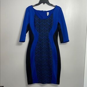 Sangria Blue and Black Bodycon Dress 3/4 Sleeve